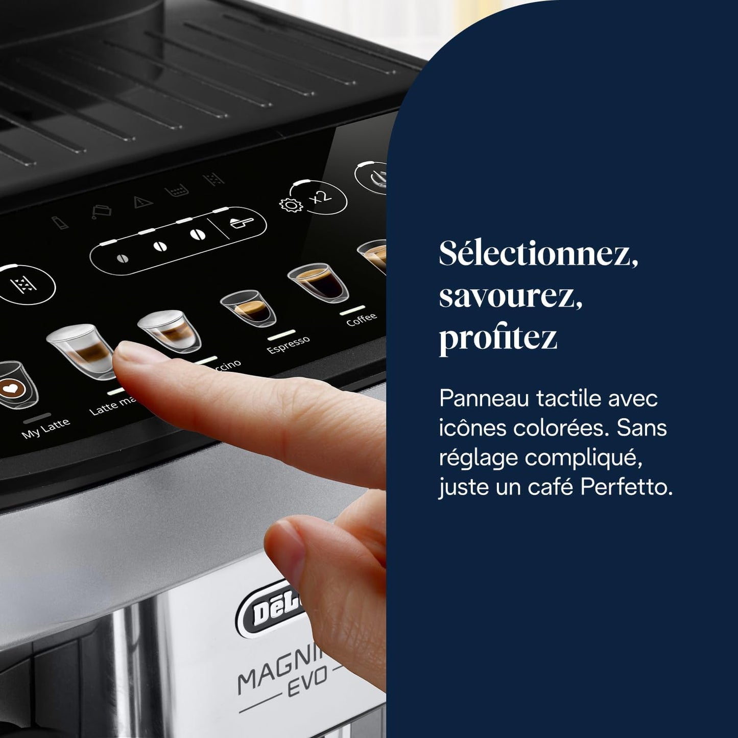 Magnifica Evo (ECAM292.81.SB)- Perfetto Machine à Café Automatique avec LatteCrema Mousseur à Lait Automatique, 7 Boissons en une Seule Touche, Commandes Soft Touch, Argent et Noir