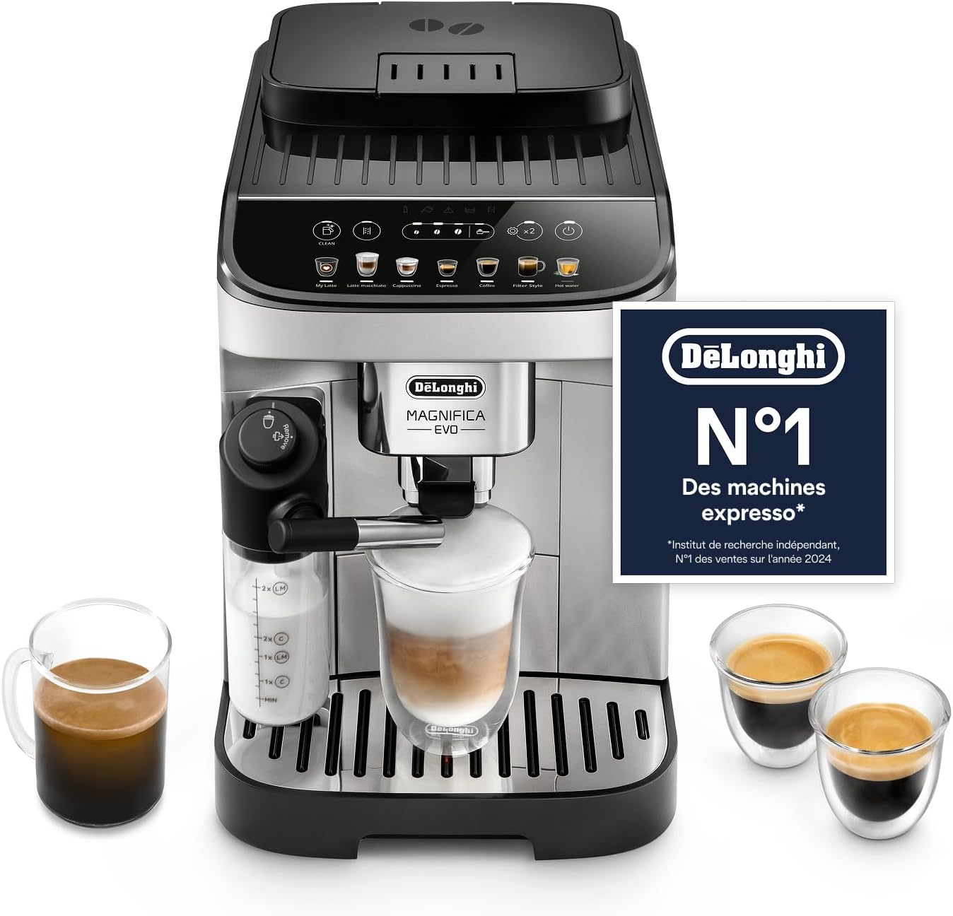 Magnifica Evo (ECAM292.81.SB)- Perfetto Machine à Café Automatique avec LatteCrema Mousseur à Lait Automatique, 7 Boissons en une Seule Touche, Commandes Soft Touch, Argent et Noir