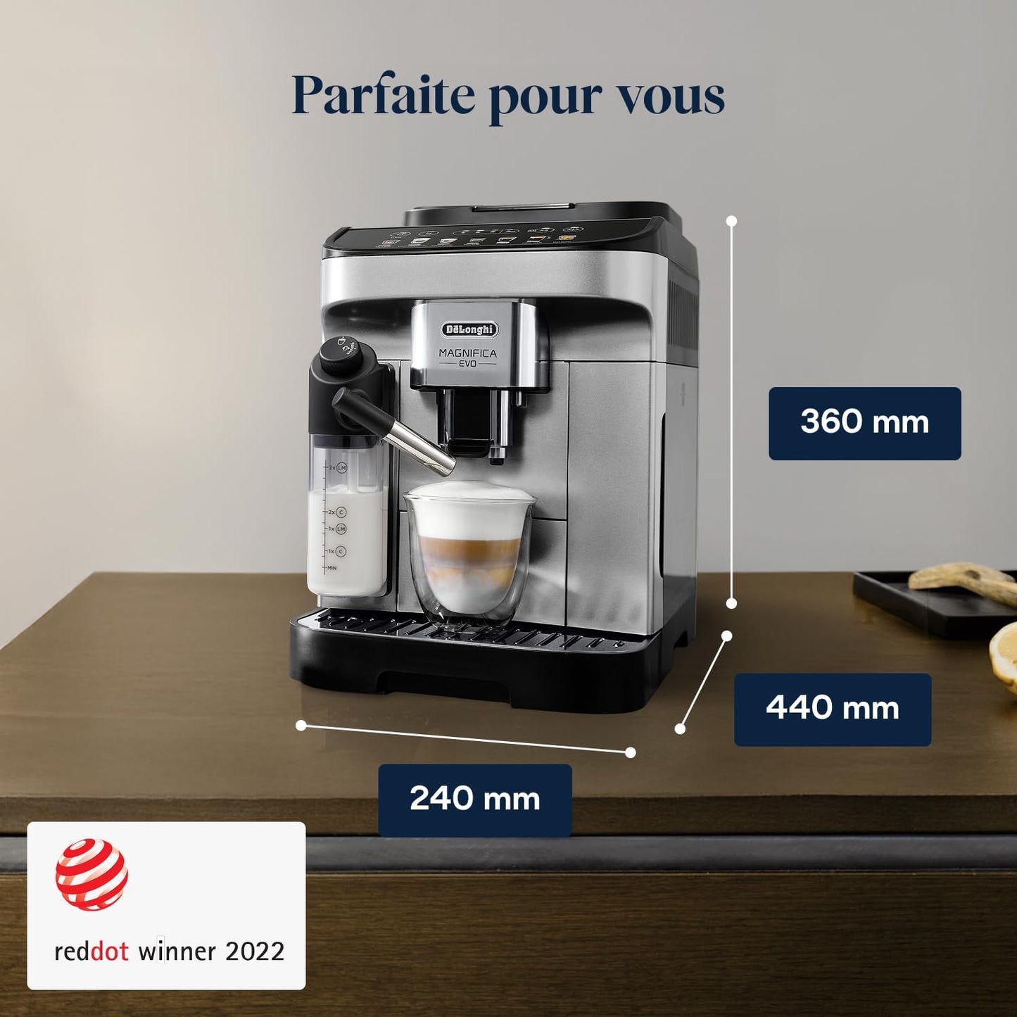Magnifica Evo (ECAM292.81.SB)- Perfetto Machine à Café Automatique avec LatteCrema Mousseur à Lait Automatique, 7 Boissons en une Seule Touche, Commandes Soft Touch, Argent et Noir